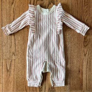 🆕 EUC Pehr Organic Stripes Away Peony Ruffle Romper 0-3m